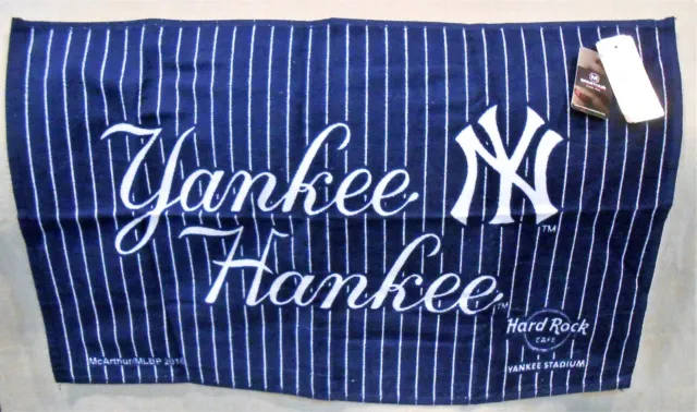 Hard Rock Cafe Yankee Stadium 25 Inches X 16 Inches Dark Blue White Stripe Towel