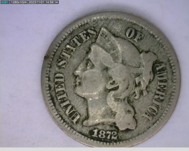 1872 three cent nickel (41-429 11m3)