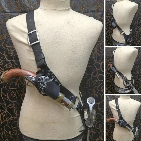 Leather Baldric Pirate Gun Sword Holster Flintlock Pistol Medieval Strap Costume