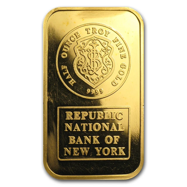 1/2 oz Gold Bar - Johnson Matthey (Republic Bank New of York) - SKU#53541 1/2 oz Gold Bar - Johnson Matthey (Republic Bank New of York) - SKU#53541