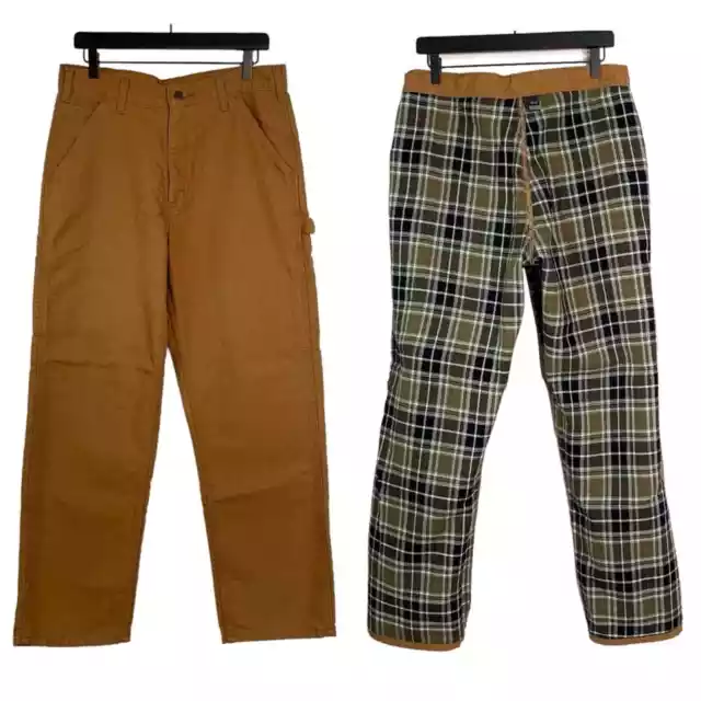 CARHARTT MENS LOOSE Fit Washed Duck Flannel Lined Utility Work Pants Sz ...