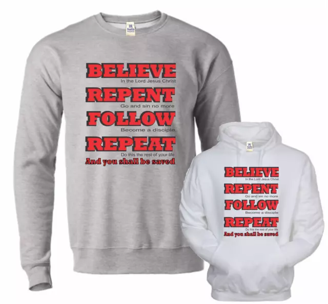 Christian Believe Repent Follow Repeat HoneVille™ Hoodie Crewneck Sweatshirt