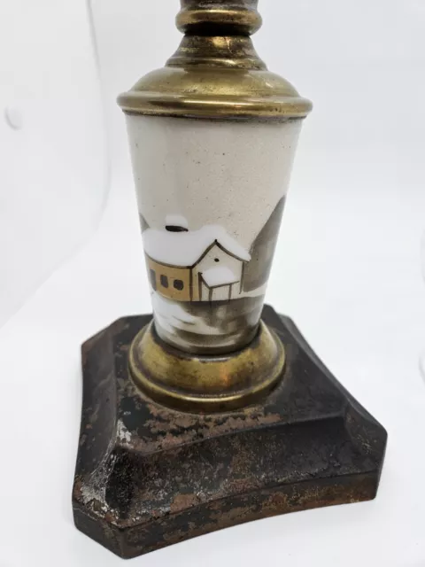 Antique 19th C. "Queen Anne" Footed Victorian Porcelain Oil Lamp with Chimney 3