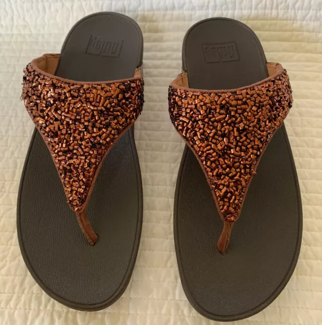 Fitflop Nib Lulu Shimmerfoil  Shimmery Bronze Toe-Thong Size 8