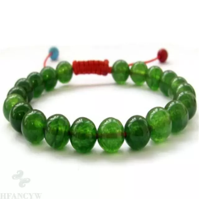 8MM Green Jade men mala Bracelet Sutra Stretchy Gemstone Chakas cuff Bless