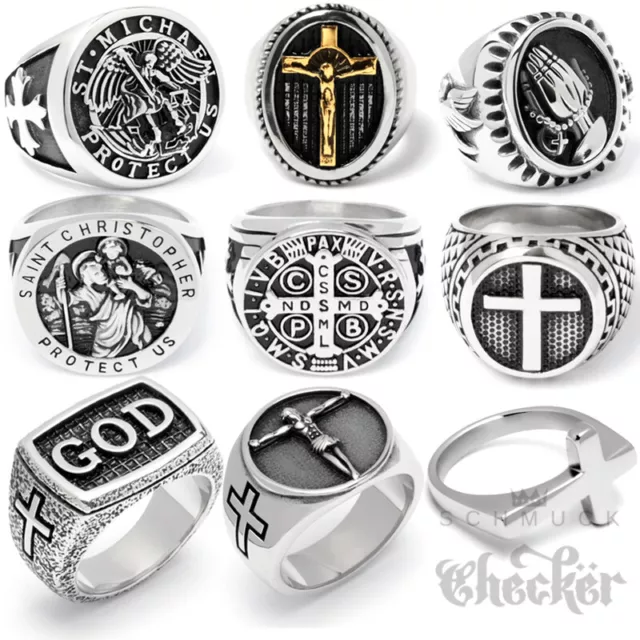 Christliche Bikerringe Edelstahl Kreuz Gott Jesus Engel St Michael Gebet Ring