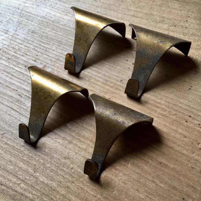 X4 Vintage Brass Picture Rail Hooks Antique Old Reclaimed