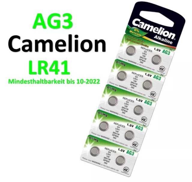 Camelion Knopfzellen AG3 G3 LR41 SR41W GP392A 392 Alkaline 0% HG Uhren Batterien