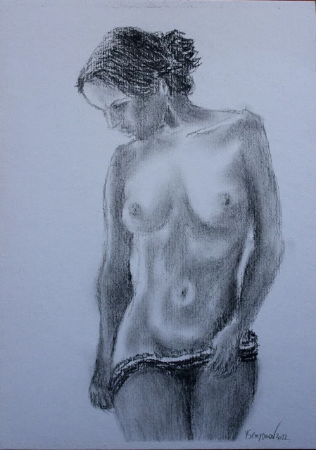 Figura femminile Disegno a carboncino originale su carta 8x12 Disegno a...