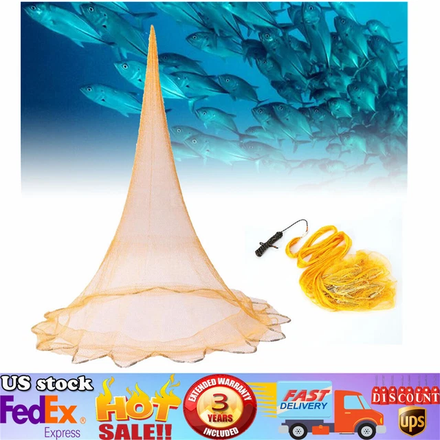 10.5FT Saltwater Fishing Cast Net, Bait Easy Throw Hand Cast Strong Nylon Mesh