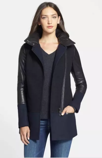 MACKAGE 'Leita' Mixed Media Asymmetrical Zip Leather Down Coat Size Small