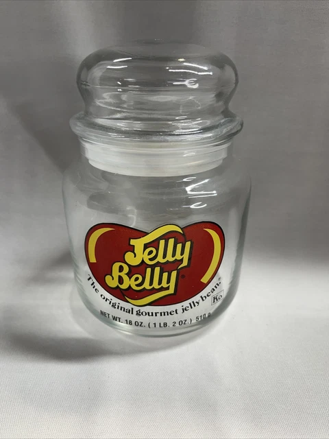 Jelly Belly Glass Jar EMPTY Lid Storage Original 18 oz Gourmet Beans Clear Label