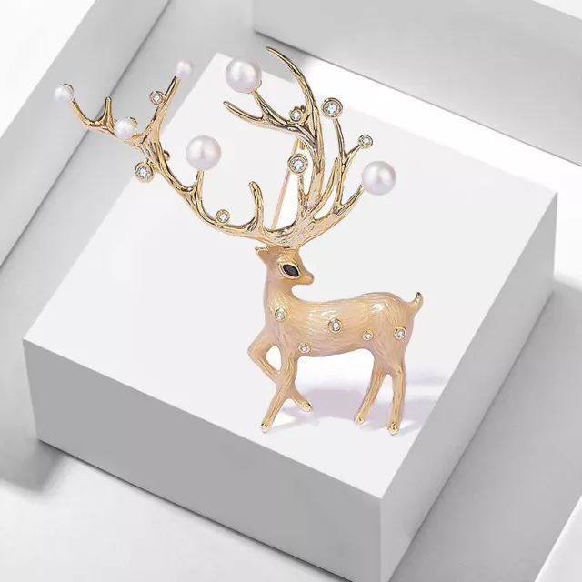 Art Deco Style Enamel Crystal Christmas Elk Brooch Shawl Deer Pin