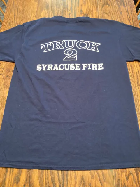 SYRACUSE (N.Y.) FIRE Dept. T-Shirt Truck #2 Gildan Sz Large Double Sided Graphic