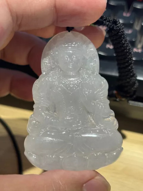 Certified 100% Icy Natural Grade A Jade Jadeite Buddha Pendant