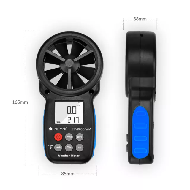 HoldPeak 866B-WM LCD Anemometer Wind Speed Meter Air Temperature Hpa Dew Point 3