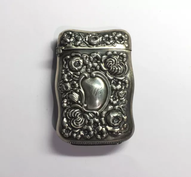 Antique Silver Match Safe Vesta Case Monogramed Floral Ornate Scroll Box