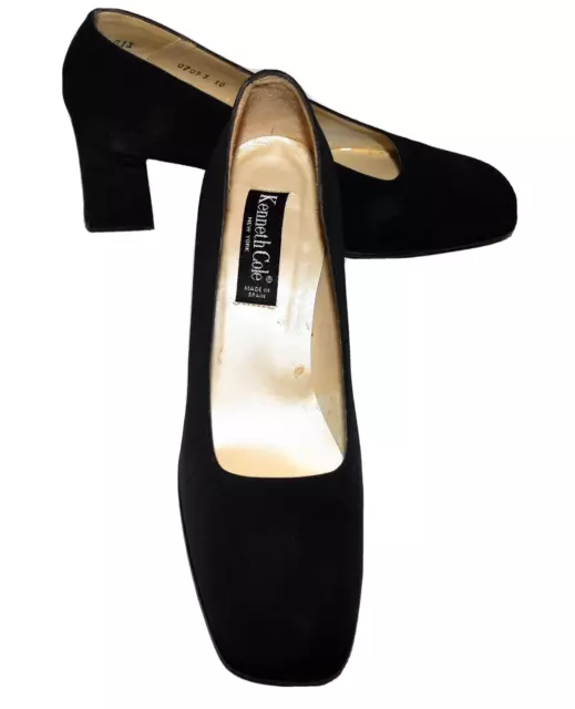 Kenneth Cole Pump it Up Black Grosgrain Fabric Chunky Heel Pumps Size 10 M Spain