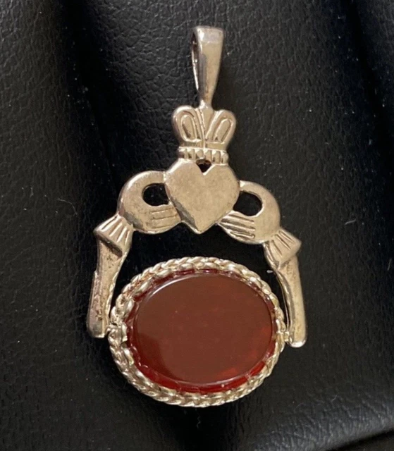 Claddagh Spinner Fob pietra di sangue argento 925 per orologio da tasca collana catena
