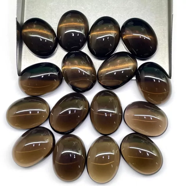 16 Pcs Natural Smokey Quartz 18x13mm Oval Cabochon Loose Untreated Gemstones Lot