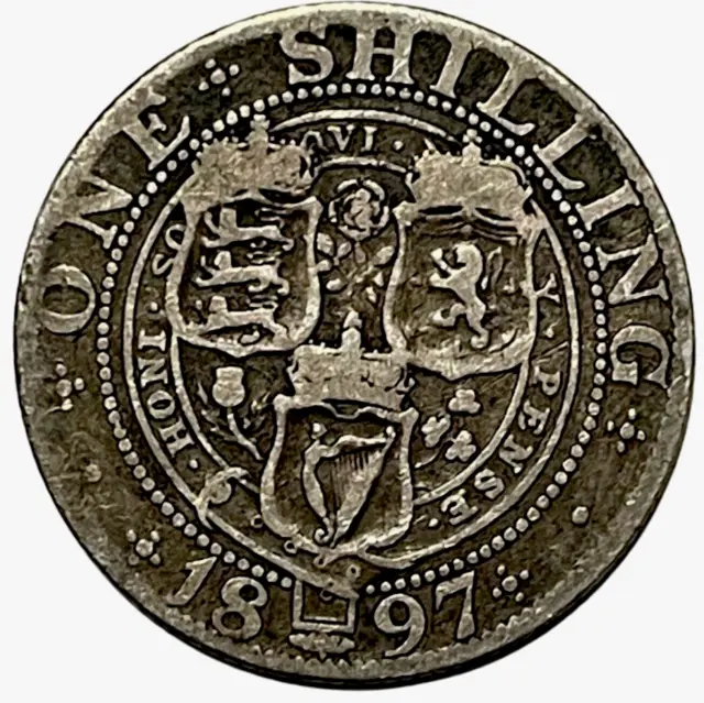 1897 Great Britain 0.925 Silver Shilling Victoria World Coin KM# 780 Lot B1-503