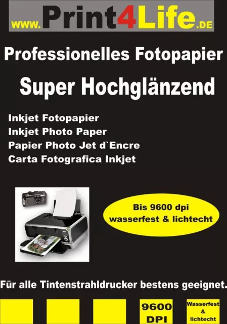 200 Bl DIN A4 180g/m² Fotopapier Hglanz+wasserfest High Glossy hochglänzend P4L