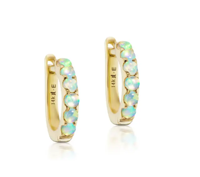 925 Sterling Silver,3mm Round Opal Hoops Earring For Women, All Occasion Earring