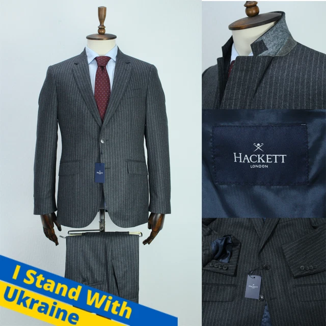 NWT HACKETT LONDON Gray Striped FLANNEL WOOL Modern Suit 50IT 40US/UK 34X38