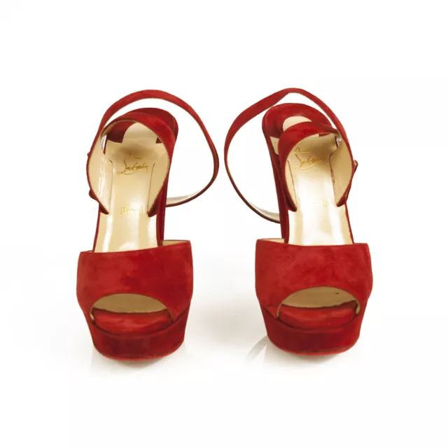 Christian Louboutin Louloudance Red Suede Platform Red Sole Sandal Heels 37,5eu 2