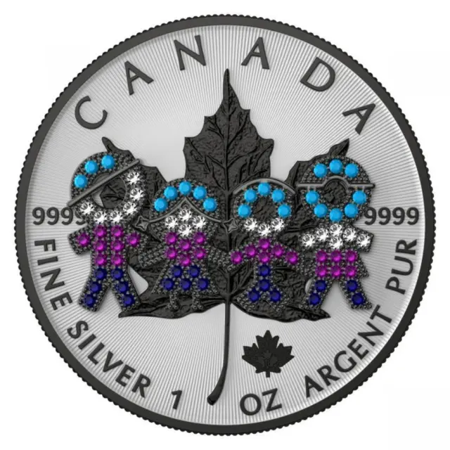2021 Canada $5 - Big Family - Black Bejeweled 1 Oz Silver Coin