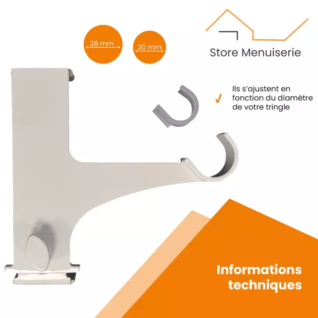 Lot de 2 Supports Sans Perçage Blanc pour Tringle à Rideaux  Diamètre 20 à 28mm 3