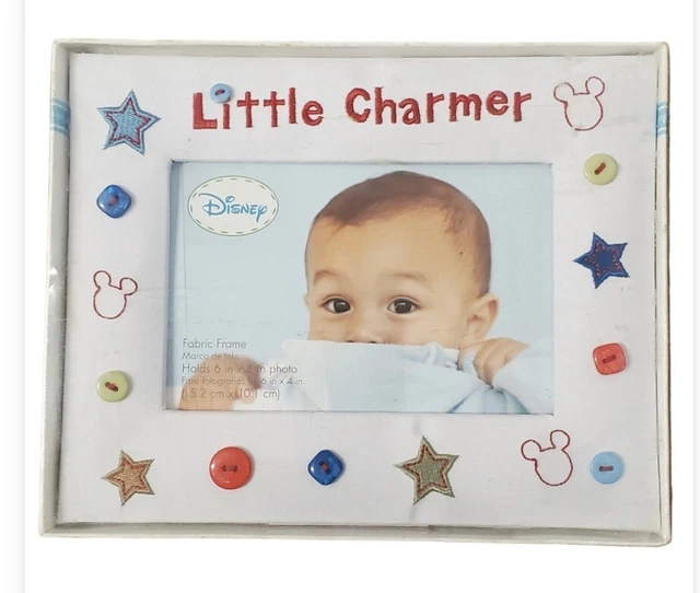 Disney Little Charmer White Fabric Buttons Photo Frame Holds 6x4 Photo New BOY