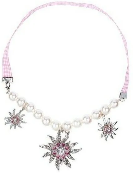 Collana collier catena bianco pregiato perle décolleté Oktoberfest gioielli tradizionali