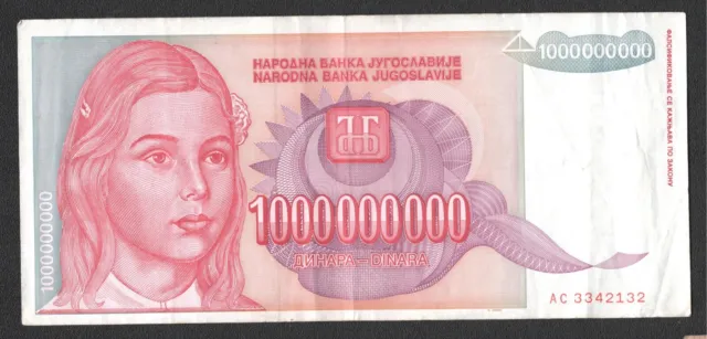 Jugoslawien / Yugoslavia; P.126); 1.000.000.000 Dinar / Dinara von 1993