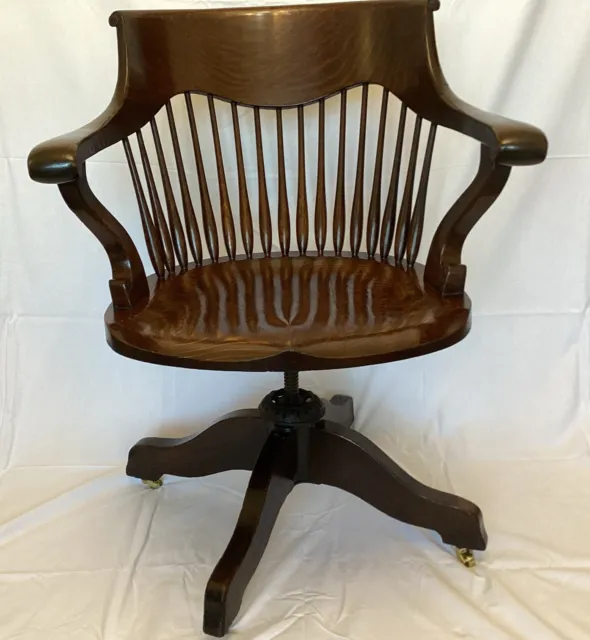 Antique Revolving Swivel Office Oak Armchair, Bankers Chair 1920's