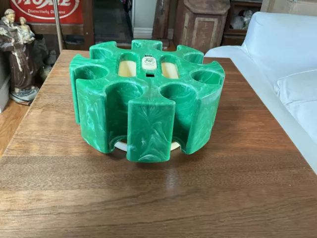 Vintage MCM Green Swirl Plastic Poker Chip Holder Carousel