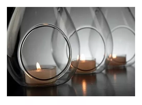 6 X Clear Glass hanging teardrop pear bauble tealight candle holder. Wedding 2