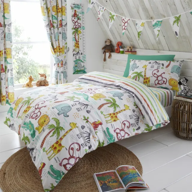 HLC Kids Jungle Animals Reversible Duvet Cover Curtains Bunting Height Chart