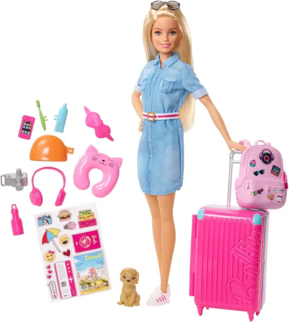 Blonde Barbie Travel Doll with Puppy and Opening Suitcase