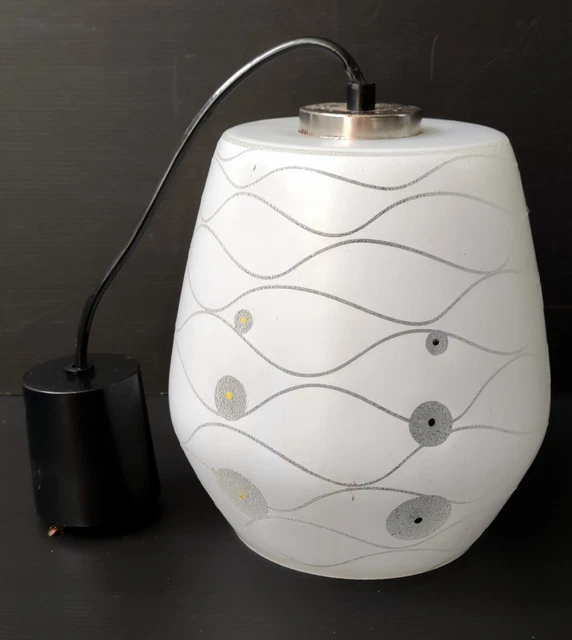 Sospensione Vetro Opalina Bianco Decorazione Granuloso Illuminazione Vintage