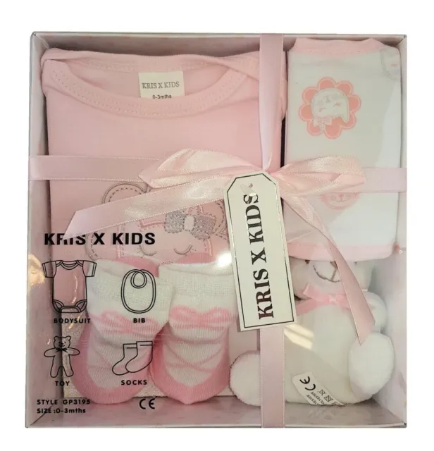 Newborn Baby Girl Gift Set Boxed Pink Layette Clothes & Teddy Girls 0-3 Months