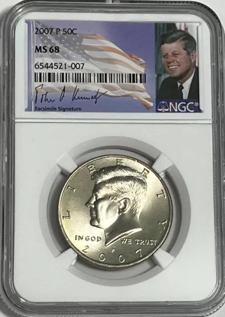 2007 P Ngc Ms68 Mint State Clad Kennedy Half Dollar Business Strike 50C Jfk Coin
