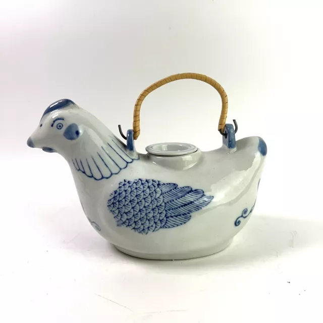 Vintage Chinese Chicken Tea Pot Blue White