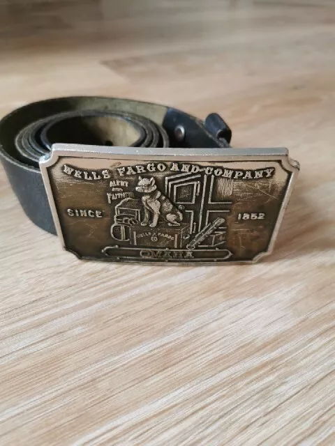 Wells Fargo And COMPANY Omaha Belt Buckle With Dog Brass Buckle Leather