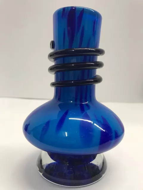Bud Vase Cobalt Blue Glass Tones Artisan Hand-Blown Swirl Handmade 5.5” Tall