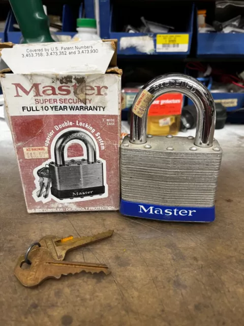 NOS Rare Unused Master Padlock No.19 w/Keys and box,Commercial Max Security XL