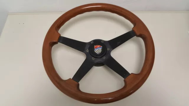 Volante Luisi in legno per auto d'epoca con pulsante clacson Giannini, 37 cm