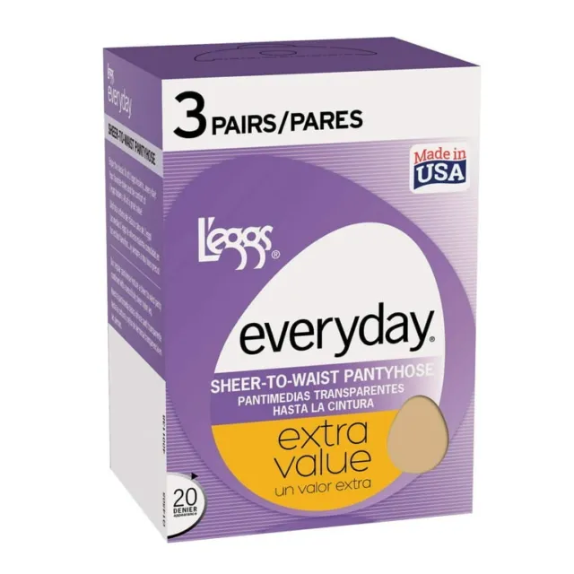 L'eggs Everyday Sheer-to-Waist Pantyhose - Size Q - 2 Packs (6 Pairs)
