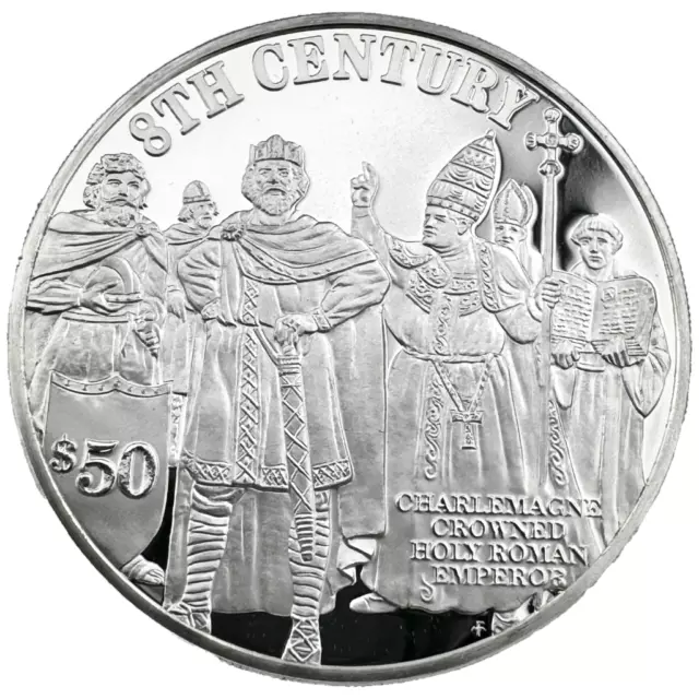 1997 $50 Cook Islands - Charlemagne 8th Century Millennia Silver .925 Round