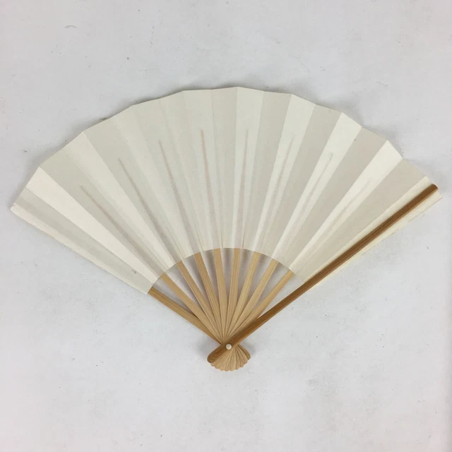 Japanese Folding Fan Vtg Sensu Bamboo Frame White Plain Paper 4D608